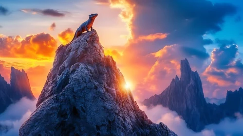 Sunset Dragon on Mountain Peak