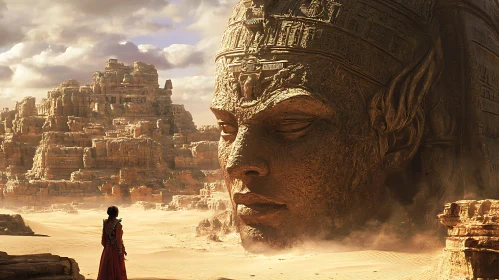 Colossal Head in Arid Desert