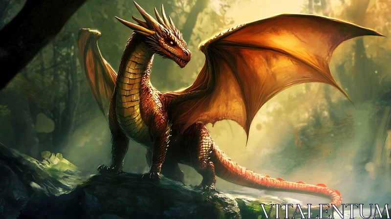 AI ART Dragon in Forest Illustration