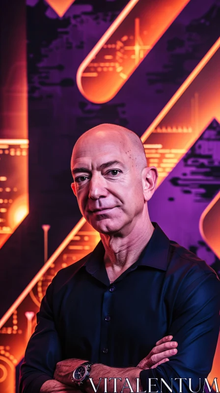 AI ART Portrait of Jeff Bezos with Neon Geometric Background