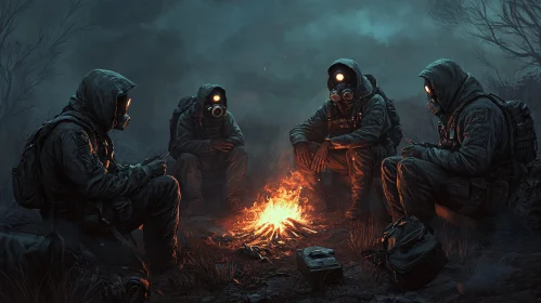 Figures around campfire in Wasteland