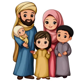 Cartoon Muslim Family Portrait