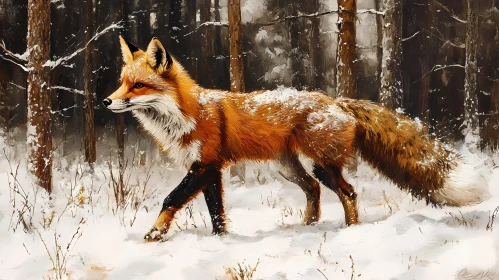 Wild Fox in Winter Landscape