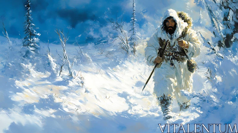 Man in Winter Landscape Painting AI Image