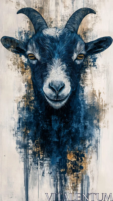 Blue and Beige Goat Painting AI Image