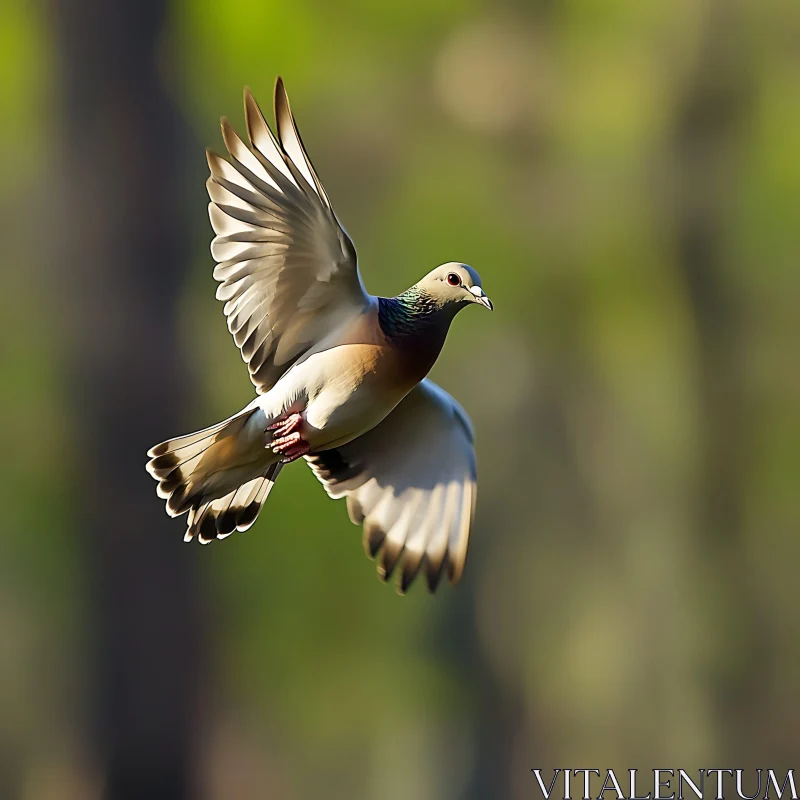 Pigeon Flying in the Forest AI Image