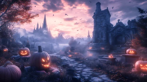 Gothic Halloween Scene with Castle