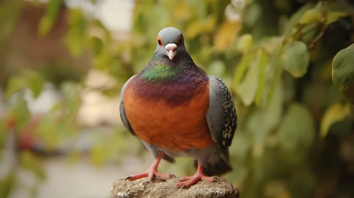 Colourful Pigeon on a Stone Post