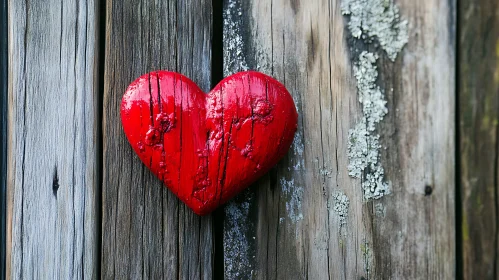 Red Heart on Rustic Wooden Background