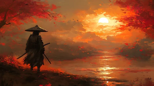 Lone Samurai at Sunset