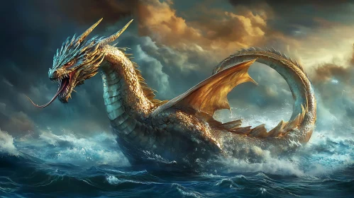 Golden Dragon in the Tempestuous Sea