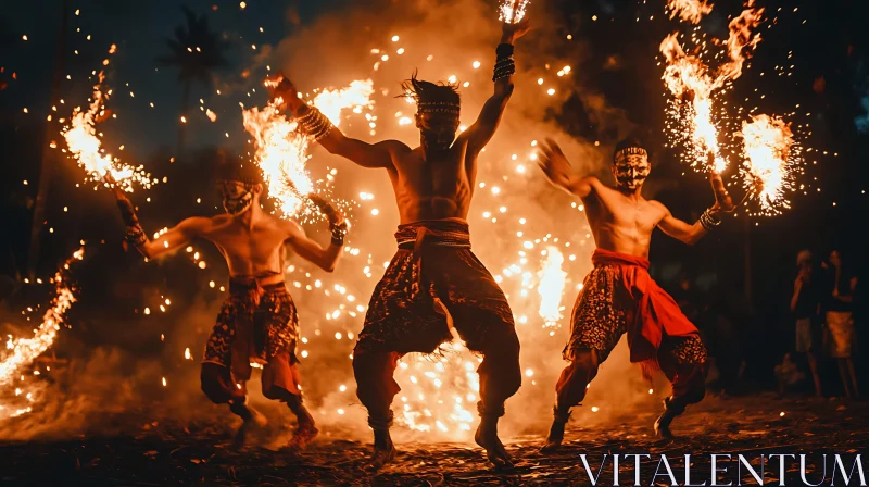 AI ART Balinese Fire Dancers at Night