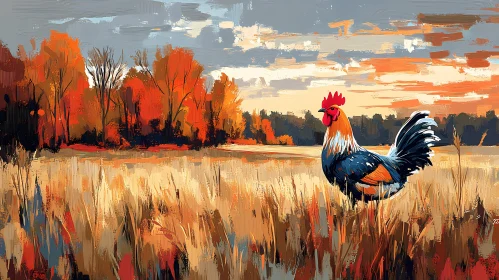 Rooster in Colorful Autumn Scene