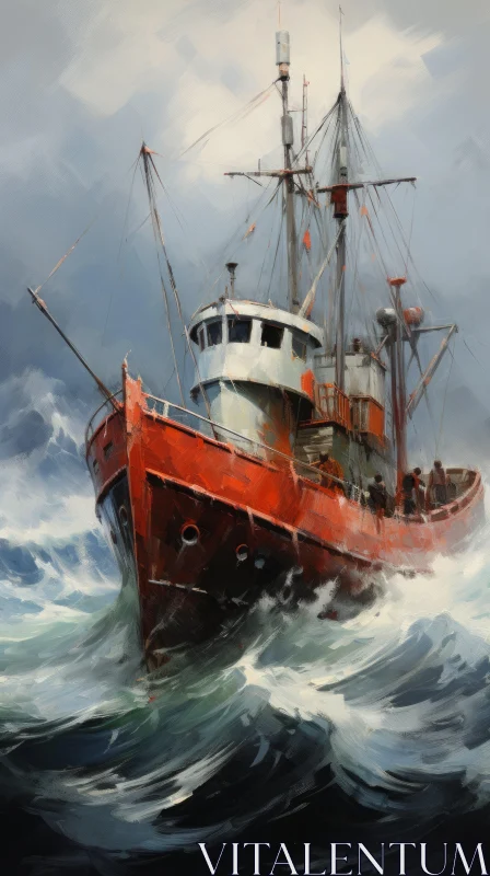 Captivating Red Fishing Boat: A Portrait of Adventure and Resilience AI Image