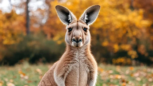 Curious Kangaroo Among Fall Foliage