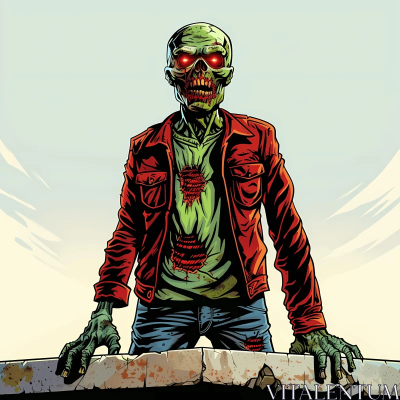 AI ART Comic Book Style Zombie Illustration on City Rooftop