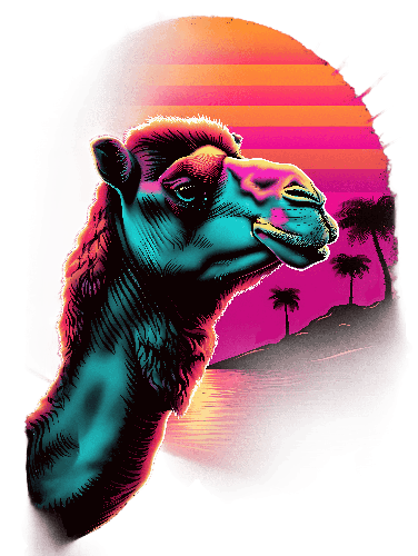 Digital Illustration of Camel in Desert at Sunset POD Design