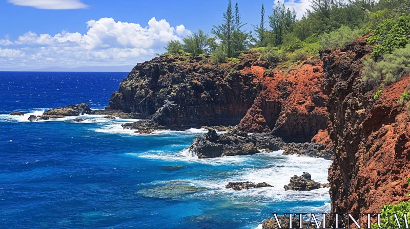 AI ART Rugged Red Cliffs by a Pristine Ocean