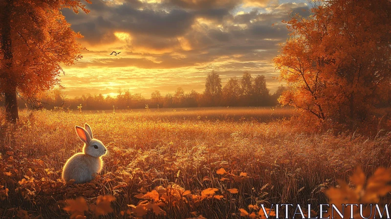 AI ART Golden Autumn Field with Bunny