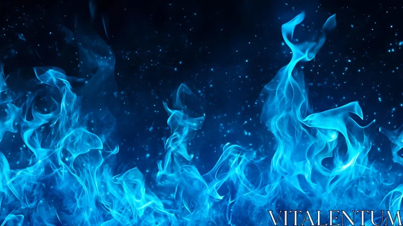 Ethereal Blue Fire with Stars in Background AI Image