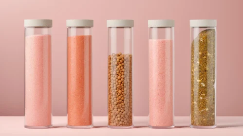 Pink Tubes Filled with Seeds on Pink Background - Industrial Product Design