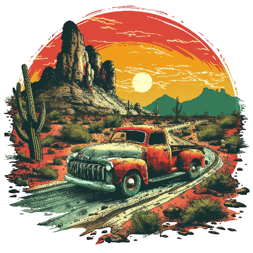 Retro Truck Desert Adventure - Vintage T-Shirt Design POD Design