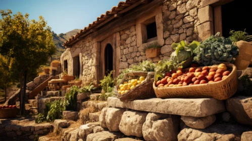 Rustic Stone House amidst Fruits and Vegetables in Countryside