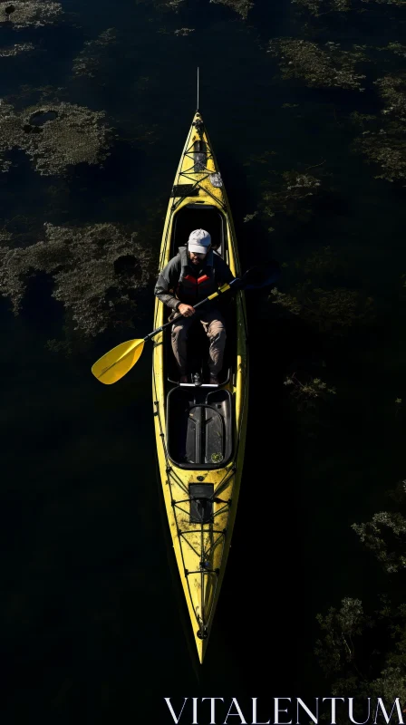 Yellow Kayak on Calm Waters: A Captivating Aerial View AI Image
