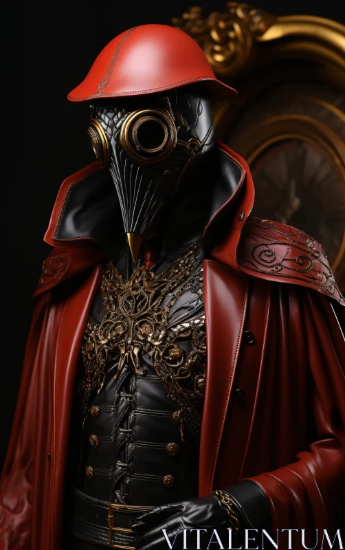 AI ART Red Coat Plague Doctor with Golden Details