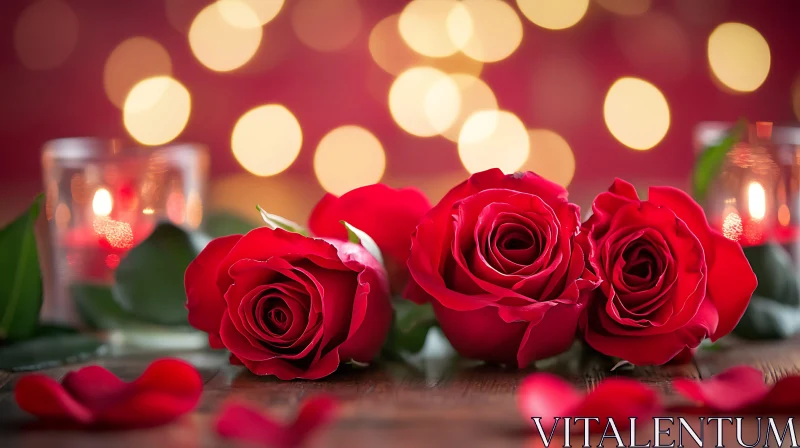 Crimson Roses with Soft Candlelight Glow AI Image