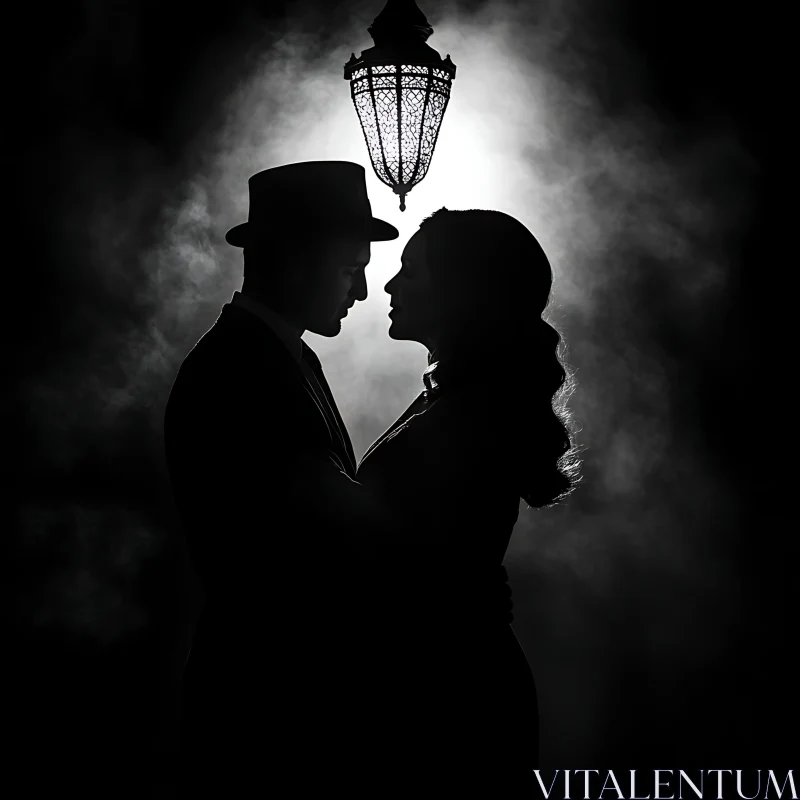 Monochrome Embrace: A Couple's Silhouette AI Image