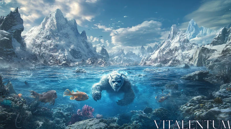 AI ART Underwater Yeti in Mountainous Terrain