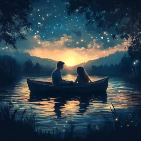 Couple in Boat at Sunset