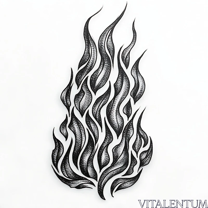 Stippled Black and White Flame Art AI Image