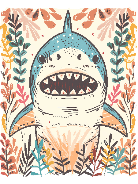 Charming Botanical Shark Art POD Design