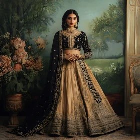Golden Dress and Jewelry Woman Portrait