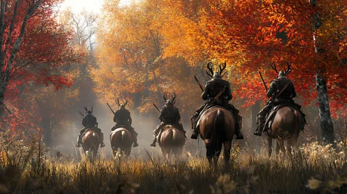 Antlered Riders in the Fall Forest