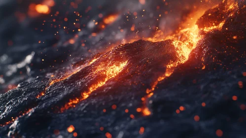 Glowing Lava in Volcanic Eruption