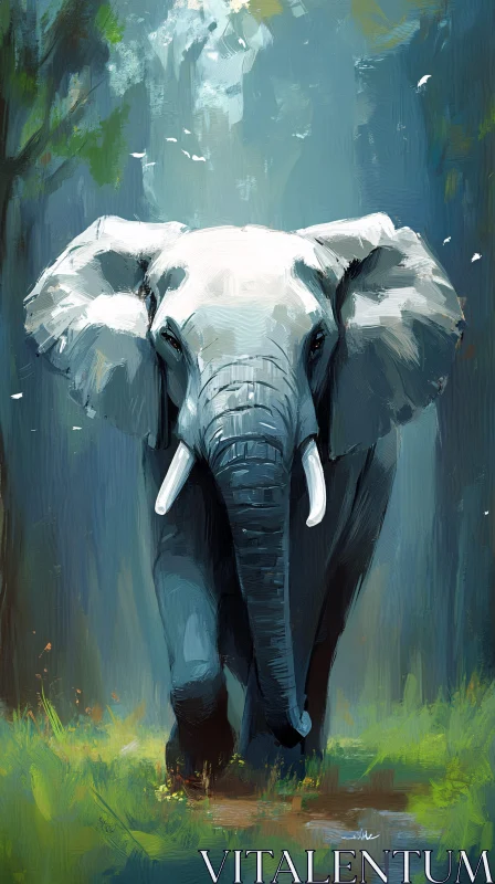 Elephant in Artistic Forest Scene AI Image