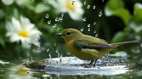 Yellow Bird in Water Oasis