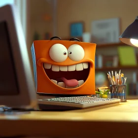 Funny Cartoon Monitor with Big Eyes and Grin