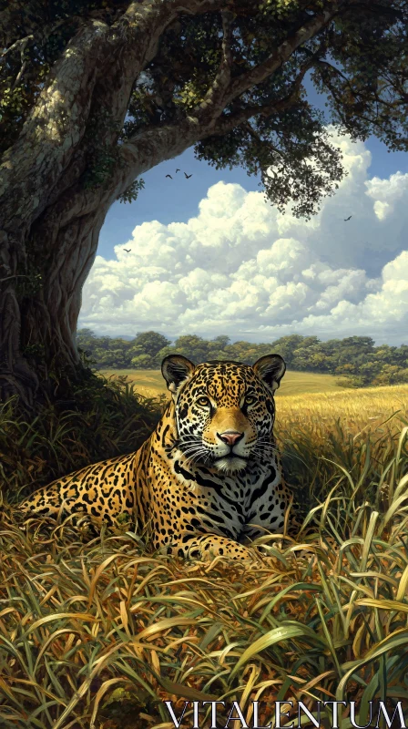 Jaguar Resting Under Tree AI Image