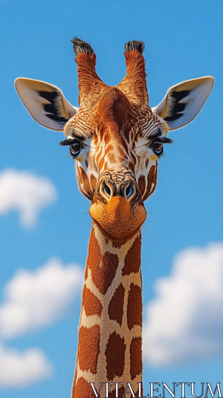 AI ART Elegant Giraffe Close-Up with a Blue Sky Backdrop