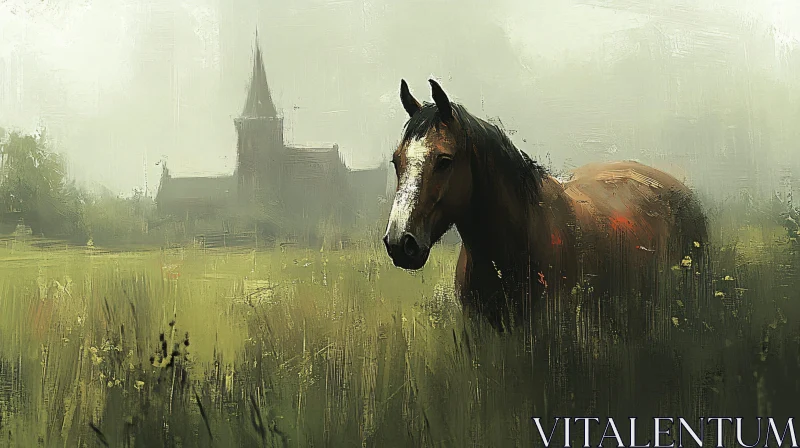 Serene Landscape with Horse AI Image