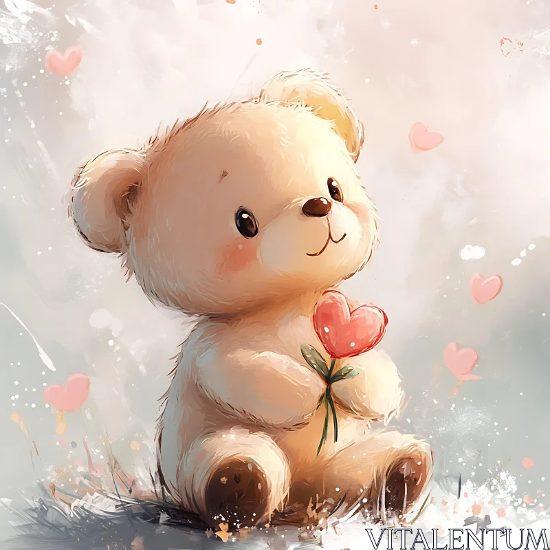 Whimsical Teddy Bear with Heart AI Image