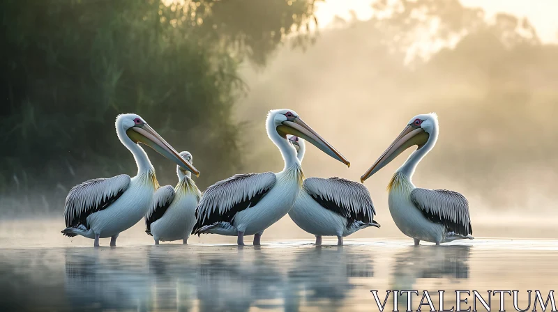 AI ART Graceful Pelicans in Calm Waterscape