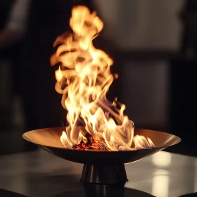 Burning Flames in a Metal Bowl