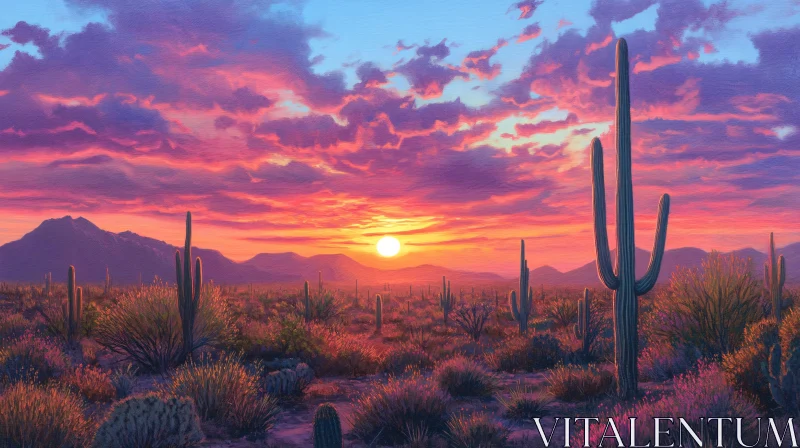 AI ART Desert Sunset with Vibrant Sky and Cacti