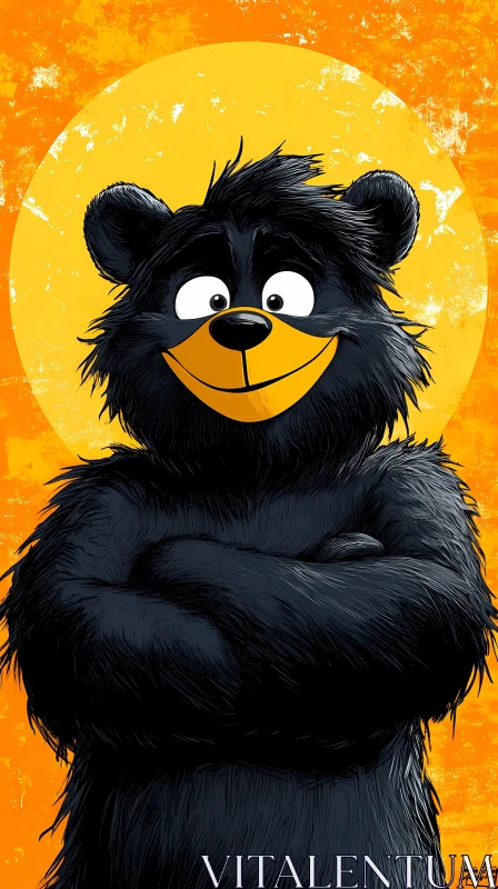 Smiling Cartoon Bear on Orange Background AI Image