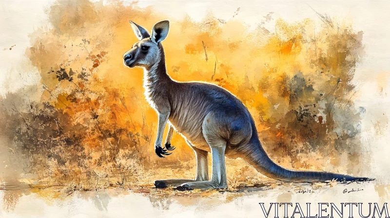 Kangaroo in Sunlit Landscape AI Image